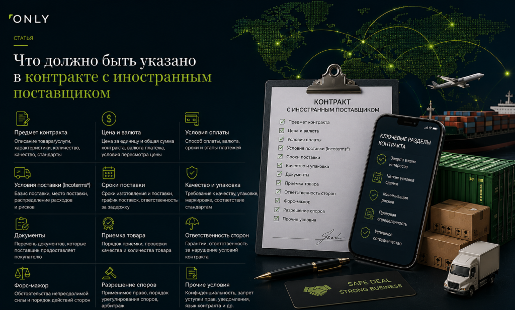 Что должно быть указано в контракте с иностранным поставщиком