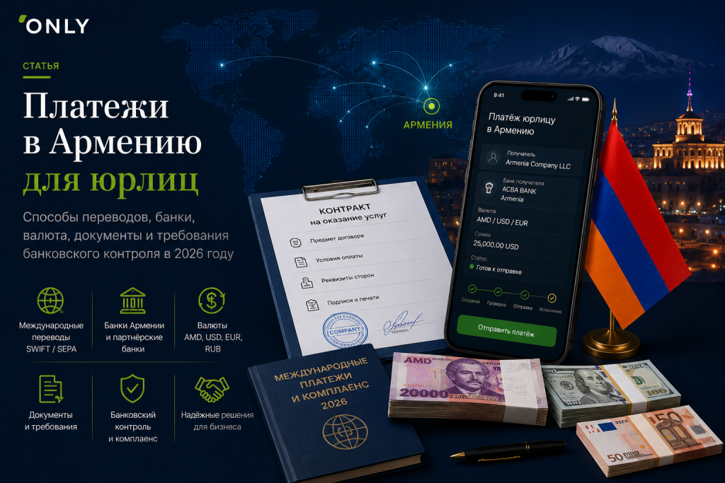 Платежи в Армению для юрлиц: банки, валюта, риски в 2026 году